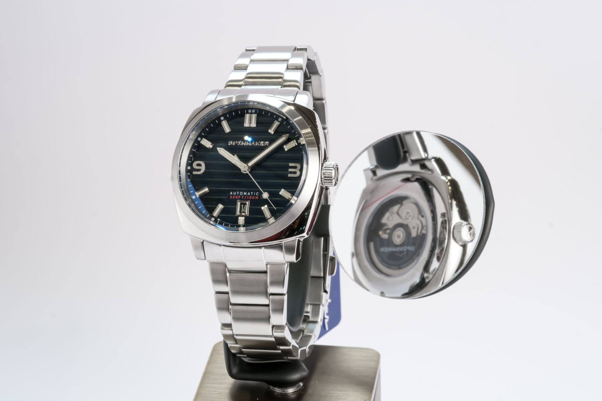 Orologio automatico Spinnaker in acciaio con quadrante blu e fondello a vista