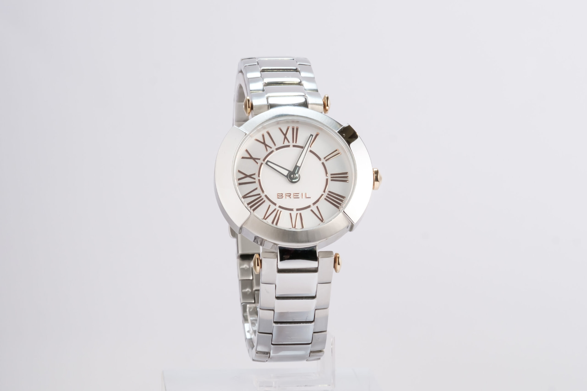 Orologio donna Breil in acciaio con quadrante bianco, numeri romani e dettagli oro rosa